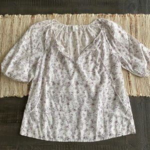 Lucky Brand Floral Tie Balloon Sleeve Blouse Sz. M